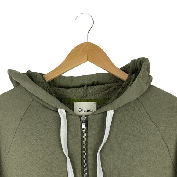 DIXIE WOMEN'S Army Green Oversized Full Zip Drawstring Hoodie with Pockets US S - Picture 3 of 8